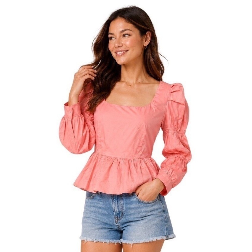 Hyacinth House Pink Puff Sleeve Peplum Cottagecore Top Womens SizeXS Blouse